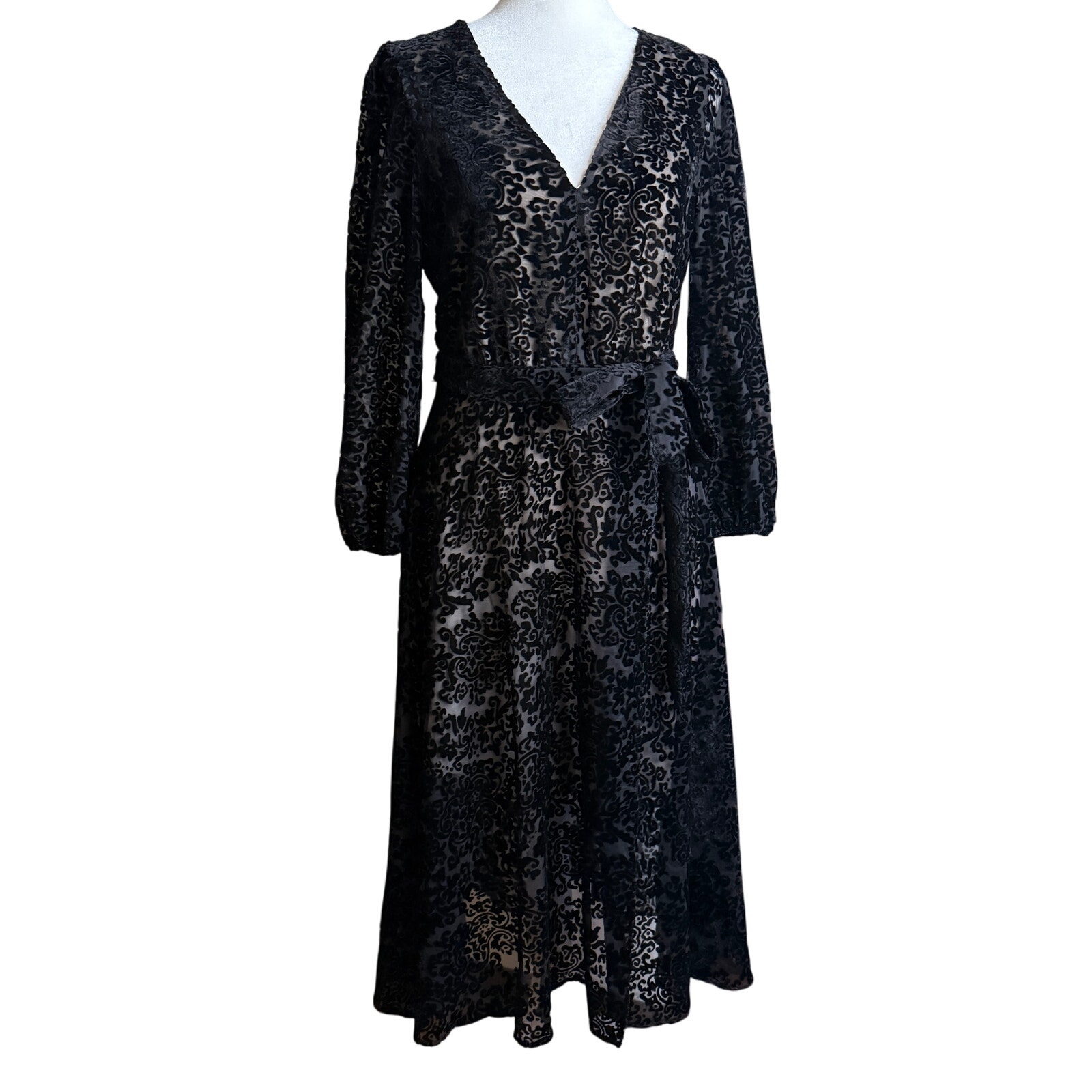 Alice + Olivia | Coco Black Burnout Velvet Faux Wrap Cocktail Dress | Size 2